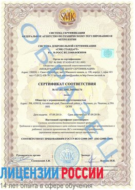 Образец сертификата соответствия Алдан Сертификат ISO 22000